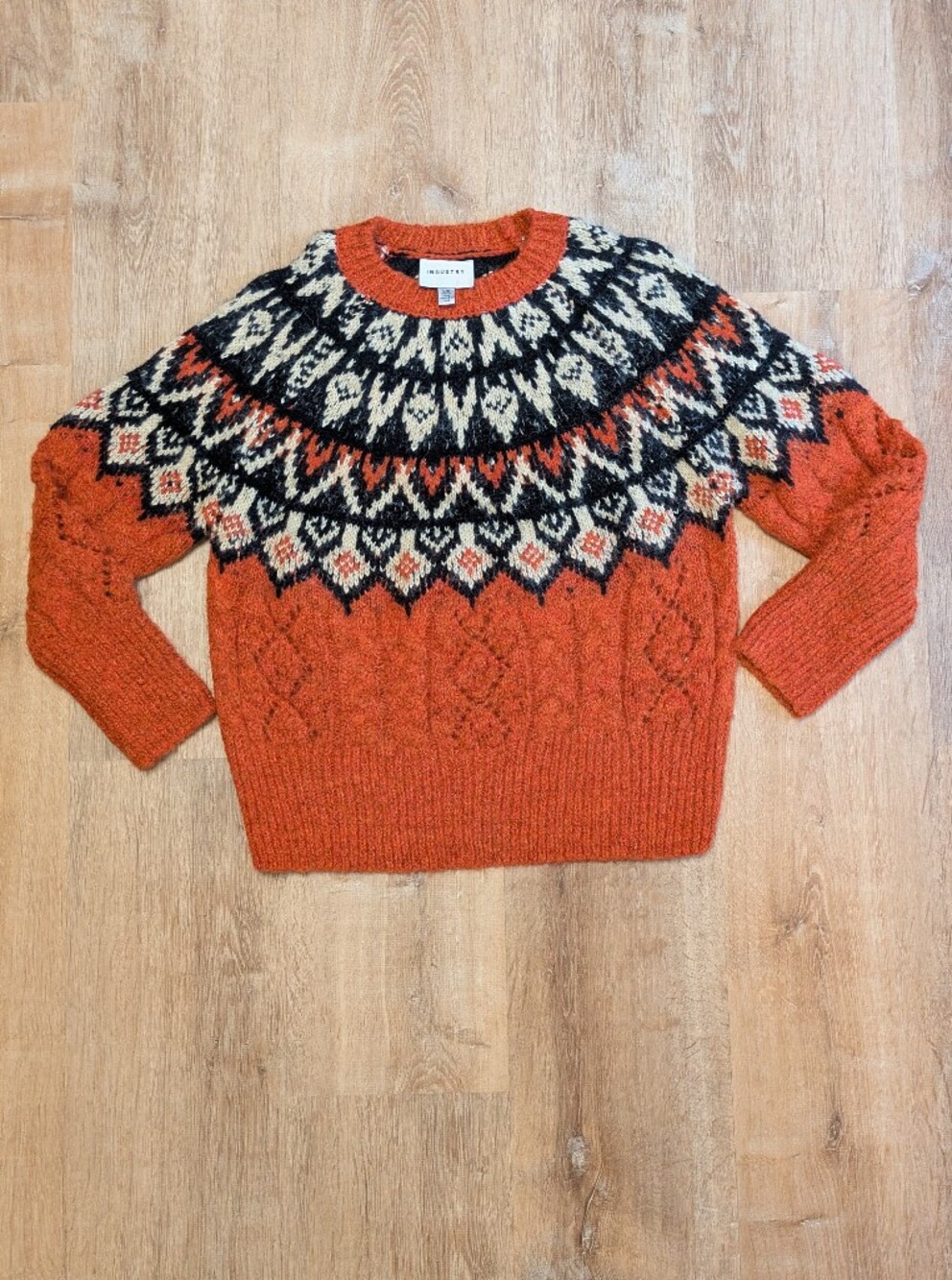 Industry Chunky Rust Fair Isle Crewneck Sweater Large